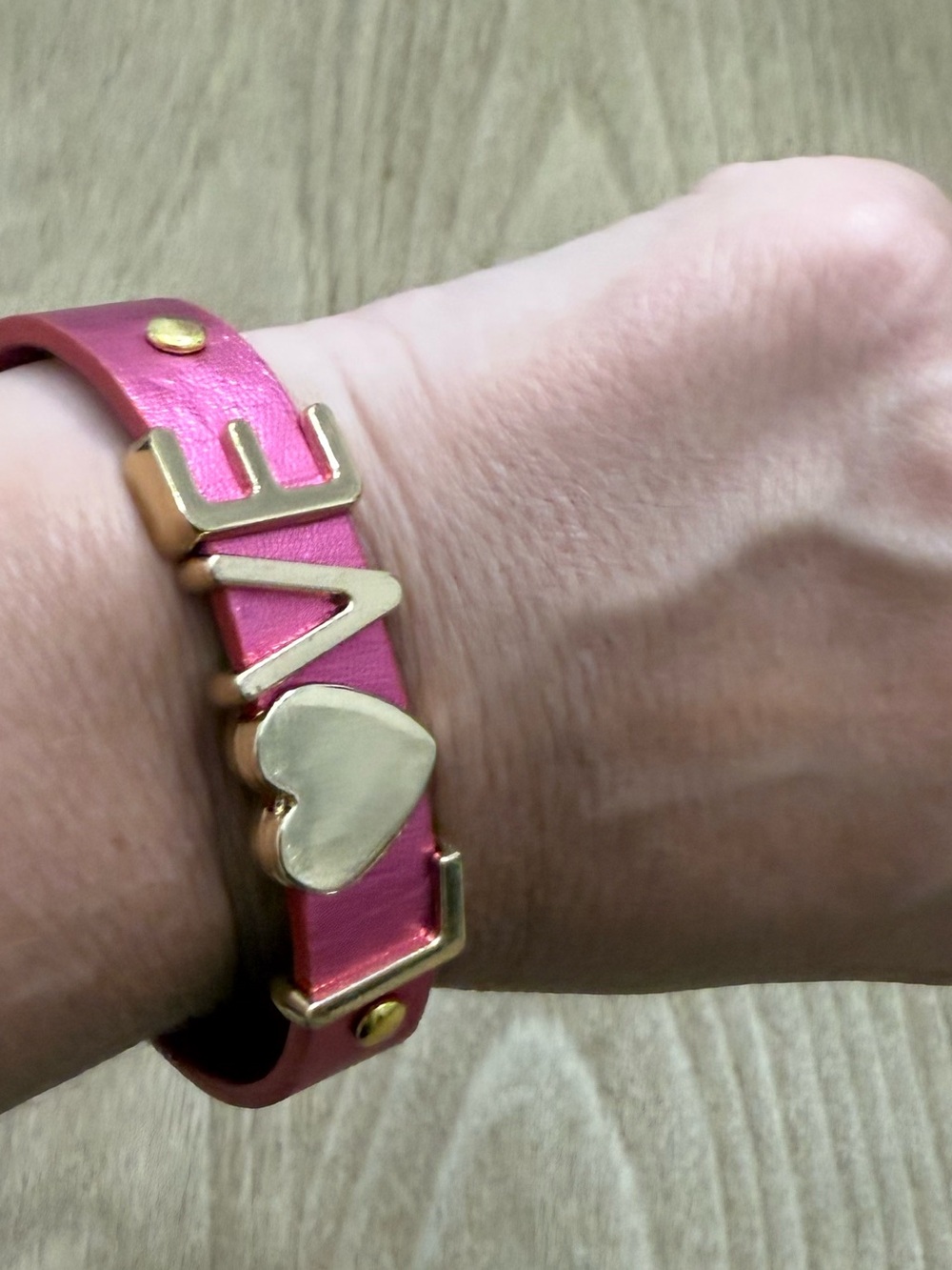 Capelli New York Pink Faux Leather "LOVE" Charm Bracelet Gold Tone